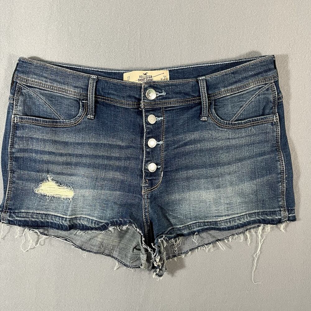 Hollister short shorts high rise 2"button fly raw hem Size‎ 31 Stretch